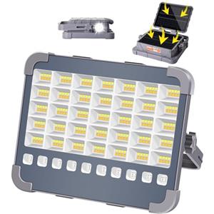 MASMEJOR Faro LED Ricaricabile 100W, Faretto LED Ricaricabile 10000LM 15000mAh con Doppi Pannelli Solari, Funzione Torcia, 5 Modalità, Faro a Batteria Ideale per Campeggio, Lavoro, Pesca