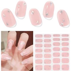 Ubaxquru Unghie Gel Adesive UV - 28 Pcs Smalto Adesivo per Unghie Adesivi Unghie Gel Nail Stickers Full Wraps Lampada UV/LED Adesivi per Unghie