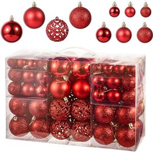 Chumix 100pz Palline di Natale Infrangibili Con Gancio Palle di Natale Diametro 3/4/6 cm, con Traforo/Opaco/Lucido/Glitter, Palle Natalizie per Natale, Feste, Matrimoni, Decorazione Albero di Natale