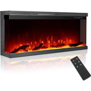 M.C.Haus Camino Elettrico di Lusso a 3 Lati con 3 Modalità di Installazione, Caminetto da Incasso su Parete Multimediale, Effetto Fiamma Elettrica con 9 Colori, 1800W, 102 cm/40", Nero
