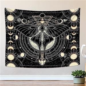 RICKMASK Tappeto a Parete, Tappeto a Parete Farfalla, Tappeto a Parete Falena, Moquette a Parete sole, Tappeto a Parete Nero per Soggiorno Camera da Letto Decorazione murale 130x150cm