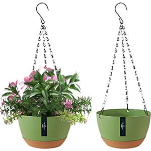 EACHPT Vasi da Appendere in Plastica, 2 pezzi Rotonda Vasi Sospeso per Piante, vasi da fiori sospesi per esterni con fori di Drenaggio e Sottovaso Rimovibile per Giardino Domestico,Φ21CM