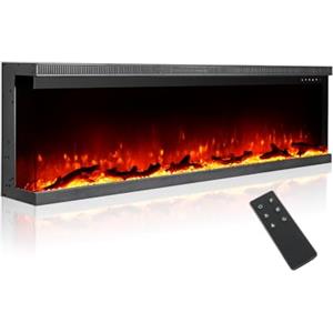 M.C.Haus Camino Elettrico di Lusso a 3 Lati con 3 Modalità di Installazione, Caminetto da Incasso su Parete Multimediale, Effetto Fiamma Elettrica con 9 Colori, 1800W, 153 cm/60", Nero