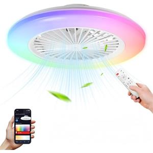 Jopassy 2x Ventilatore da Soffitto con Illuminazione RGB Dimmabile, 50 cm, 6 Velocità, Controllo Remoto e App, Ventilatore Silenzioso con Lampada Moderna per Camera da Letto e Soggiorno