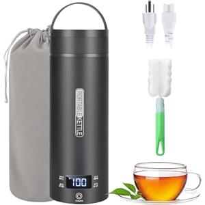 Souvik Bollitore Elettrico Portatile 500ml, Mini Bollitore da Viaggio 3 in 1 in Acciaio Inox 316 a Doppio Strato, Spegnimento Automatico, 4-Temperatura Regolabile, Tazza Termica Elettrica - Nero