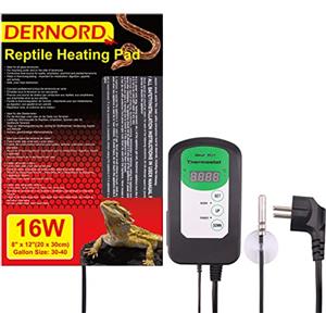 DERNORD Tappetino riscaldante con termostato 16 W - rettili terrario con regolatore di temperatura Vivarium Heating Mat per Bearded Dragon tartarughe Geco accessori