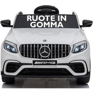 Mondial Toys Macchina Elettrica per Bambini 12V Mercedes GLC 63 AMG Auto Elettrica con Ruote in Gomma Telecomando Porte Apribili Full Optional Bianco