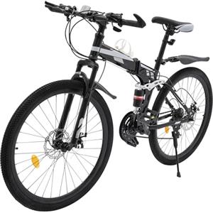 Taozhiyy Bicicletta pieghevole da 26 pollici, mountain bike, freno a disco, cambio a 21 marce, bicicletta pieghevole con portabicchieri e parafanghi: Fully MTB per ragazzi, ragazze, donne e uomini,