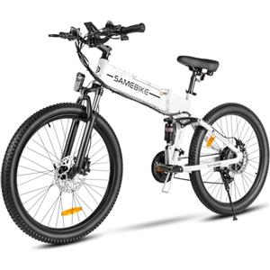 SAMEBIKE LO26-II Mountain Bicicletta Elettrica per Adulti Rimovibile 48V10.4AH Batteria 26 Pollice Bicicletta Elettrica Pieghevole con Display LCD A Colori SHIMANO 21 Velocità Ebikes Bianco