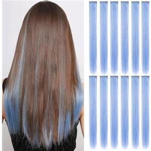 MOSCSMDY 10 extension per capelli con clip in colori colorati per feste, diversi colori (azzurro)