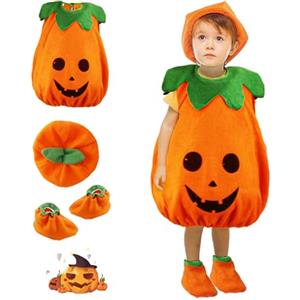 Moiuguli Costume da Zucca per Halloween Unisex Costumi Halloween Bambini Costume Zucca Neonato con Cappello Copriscarpe Carnevale Abiti Cosplay