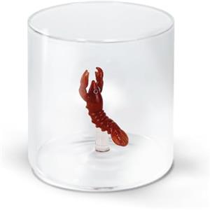 WD Lifestyle Bicchiere in Vetro Borosilicato 250ml con Decorazione Interna Aragosta - Elegante e Lavabile in Lavastoviglie