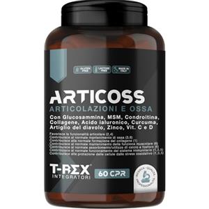 T-Rex Integratori ARTICOSS Integratore per Articolazioni Ossa e Cartilagini con Glucosamina Condroitina Msm Artiglio del Diavolo, Vitamina C e Vitamina D, Collagene e Acido Ialuronico. 60 compresse