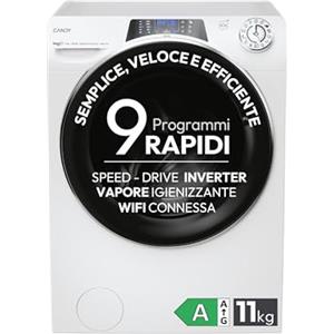 Candy RapidÓ PRO RP 4116BWMBC/1-S Lavatrice Caricamento Frontale 11 kg 1400 Giri/min Bianco, 15+1 programmi, Controllo remoto avanzato e contenuti extra (Wi-Fi + BLE), L x P x A (cm) 60x62x85