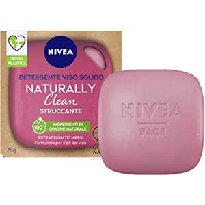 NIVEA NATURALLY CLEAN Struccante Viso 75 g, Struccante solido al 100% naturale con Estratto di Tè Nero, Struccante viso solido detergente e purificante con formula vegana