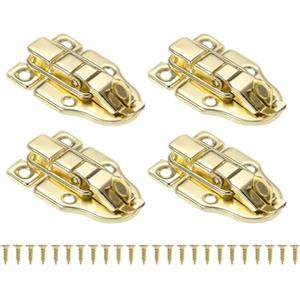 PATIKIL Chiusura a Scatto Piccola Scatola Metallo, 4pz Chiusura a Scatto Vintage a Becco Anatra con Foro Lucchetto e Vite per Armadietto Portagioie Legno Cassetta Attrezzi Scatola, Oro