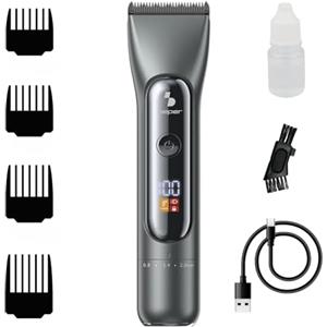 BEPER P304CAP010 Tagliacapelli uomo professionale, Lame in Titanio e Ceramica, Display LED, 4 pettini regolatori, 2 velocità, Autonomia 3h, Ricarica USB-C, Uso a filo e Cordless