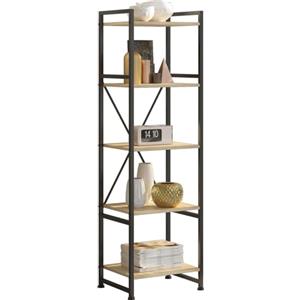 TecTake® Scaffale Stile Industriale, Scaffale Porta Libri, Libreria Moderna, Scaffale Libreria Verticale con 5 Ripiani, Regolabile, Dispositivo Anti-Caduta - Industriale Legno Chiaro, Rovere Sonoma