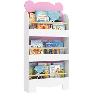 AIYAPLAY Libreria per Bambini a 3 Ripiani, Scaffale Salvaspazio a Forma di Orsetto con Barriere Frontali, per Cameretta e Salotto, 55x15x110 cm, Rosa