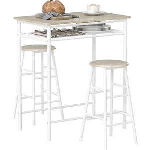 HOMCOM Set Bancone Bar con 2 Sgabelli Alti in Legno Stile Nordico, Tavolo Alto con Mensola e Sgabelli Cucina con Poggiapiedi, Bianco