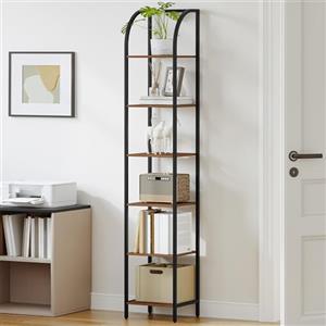Hzuaneri Libreria Alta a 6 Ripiani, Scaffale Aperto, Struttura In Metallo, Stile Industriale, 30 x 30 x 178,6 cm, Adatta Per Studio, Soggiorno, Camera Da Letto, Cucina, Marrone Rustico BC56001B