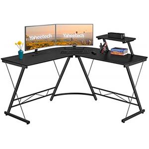 Yaheetech Scrivania per Computer ad Angolo a Forma di L Tavolo Angolare Porta PC Postazione di Lavoro per Ufficio Spazioso Scrivania da Gaming in Legno e Metallo Nera 130 x 130 x 96,5 cm