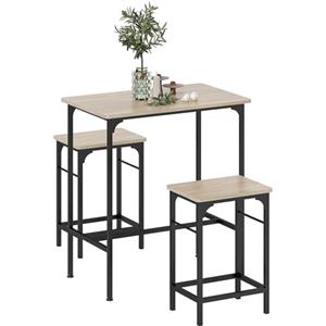 HOMCOM Set Tavolo Bar con 2 Sgabelli Alti, Bancone Bar e Sedie Cucina Salvaspazio con Gambe in Acciaio, Stile Industriale, Tavolo Alto con Sgabelli per Casa, Pranzo e Soggiorno, Color Legno e Nero