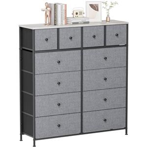 Clevich Cassettiera con 12 Cassetti, per camera da letto, cassettiera industriale, struttura in metallo, superficie in legno, cassetti in tessuto, per Corridoio, Cameretta, Soggiorno (Grigio Scuro)