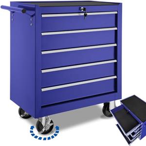 TecTake® Carrello Portautensili in acciaio con 5 Cassetti richiudibili, Mobile con Rotelle, Carrello Porta Attrezzi, Porta Utensili da Lavoro, Carrello con Ruote Portatutto - Blu