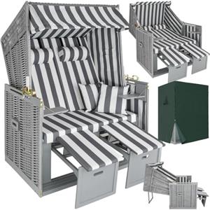 TecTake® Poltrona Sdraio da Spiaggia e Giardino, Modello Strandkorb XXL del Mar Baltico, Robusto Involucro Protettivo, Morbidi Cuscini, Poltrona da Spiaggia Regolabile in Vimini - grigio/bianco