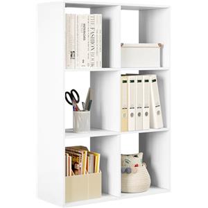WOLTU Scaffale da Soggiorno a 3 Ripiani, Libreria in Legno Salvaspazio con 6 Cubi Portaoggetti, Mobile Multiuso Moderno Bianco, per Studio, Camera da Letto, Cucina, Ufficio, 71x29x106cm