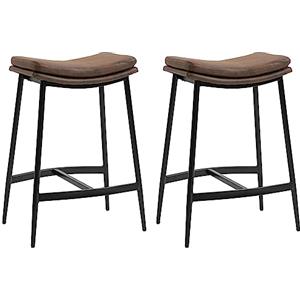 HOMCOM Set 2 Sgabelli Bar in Stile Industriale con Poggiapiedi, Sgabelli Alti Cucina con Poggiapiedi in Acciaio, Sedie Bar Alte, 48.5x38.5x68.5 cm, Nero e Marrone