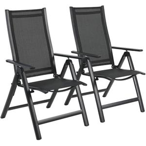 LIFERUN Sedie da giardino pieghevoli in alluminio, set da 2 pezzi, con schienale regolabile in 7 posizioni, sedia pieghevole per balcone, giardino, terrazza, sedie da campeggio, resistente alle