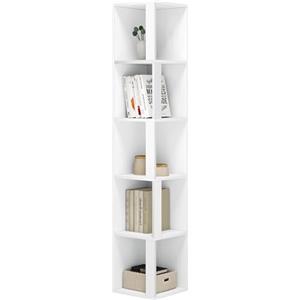 eSituro Libreria Autoportante, Libreria Verticale a 5 Cubi, Porta Libri Aperto, Scaffale Bianco per Soggiorno, Cucina, Ufficio, Studio, in Legno, 30x30x159cm