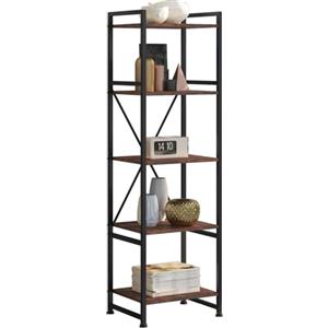 TecTake® Scaffale Stile Industriale, Scaffale Porta Libri, Libreria Moderna, Scaffale Libreria Verticale con 5 Ripiani, Regolabile, Dispositivo Anti-Caduta - Legno Industriale Scuro, Rustico