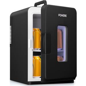 FOHERE Mini Frigo 2 in 1, Frigorifero Portatile da 15 Litri con Funzione di Raffreddamento e Riscaldamento, 12V DC/220V AC per Auto, Uffici e Camere da Letto, Modalità Eco & Max
