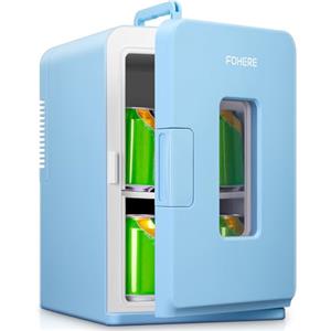 FOHERE Mini Frigo 2 in 1, Frigorifero Portatile da 15 Litri con Funzione di Raffreddamento e Riscaldamento, 12V DC/220V AC per Auto, Uffici e Camere da Letto (Blu)