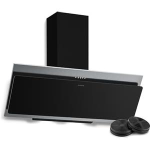 Klarstein Alessia Cappe Inclinate 90cm - Cappa Angolare, 404 m³/h, LED, 3+Boost Velocità, Filtro Carbone, A+++, Aspirante & Ricircolo, Acciaio Inox & Vetro Nero, Cappa Cucina