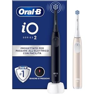 Oral-B iO 2 Spazzolino Elettrico Oral B, Nero e Rosa, 1 Testina Di Ricambio, 2 Spazzolini, Delicato sulle Gengive, Efficace sulla placca, Sensore di Pressione, Pulizia Denti Efficace