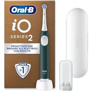 Oral-B iO 2 Spazzolino Elettrico Oral B, Verde, 1 Testina Di Ricambio, 1 Spazzolino, Custodia Da Viaggio, Supporto per Testine, Delicato sulle Gengive, Efficace sulla placca, Sensore di Pressione