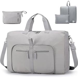 SPAHER 40L Grande Pieghevole Borsone da Viaggio 55x35x20cm Bagaglio a Donna Mano Uomo Palestra Weekend Sportiva Fitness Campeggio Travel Bag con Sacchetto Scarpe e Toilette Borsa, Grigio Chiaro