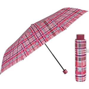 PERLETTI Ombrello Pieghevole Antivento Donna Fantasia Scozzese - Ombrello Ragazza Piccolo Apertura Manuale Rosa Blu Leggero - Mini Ombrello Compatto da Borsa - Diametro 97 cm (Scozzese Fucsia)