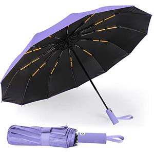SOPPY Ombrello Pieghevole Antivento, Ombrello da Viaggio con 12 Stecche Rinforzate per Donna Uomo, Compatto, Leggero, Apertura e Chiusura Automatica, Resistente e Portatile - Viola