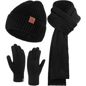 ZASFOU Uomo Cappello Invernale Sciarpa Guanti Touch Screen Set Caldo Pile Foderati in Maglia Berretto Cappelli Sciarpe Lunghe Guanto Regalo Uomo