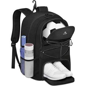 MATEIN Zaino Calcio con Porta Scarpe, Impermeabile Zaini Sportivo Uomo per PC 15.6 Pollici, Leggero Borsa Calcio con Gancio, Sacca Zaino Uomo e Donna per Football Pallacanestro Pallavolo, Nero