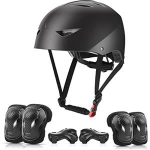 ValueTalks Set di Casco Protezione Bambini con Casco Regolabile Ginocchiere Gomitiere e Polsiere per Skate Bicicletta Pattinaggio Monopattino e Altri Sport Estermi(6-16 Anni)