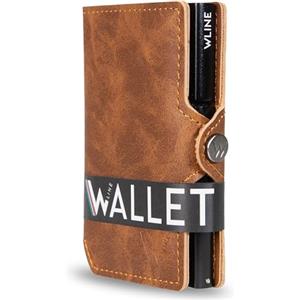 WLine Porta Carte di Credito Uomo e Donna Schermato in Pelle PU - Portafoglio Uomo Slim Rfid Compatto ed Elegante - Portatessere Uomo Tascabile (Marrone Chiaro Vintage senza Zip)