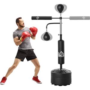 HOMCOM Sacco Boxe da Terra 4 in 1 con 2 Speedball, Barra Girevole per Riflessi e Sacco per Pugilato, Altezza Regolabile da 160-230cm, Nero
