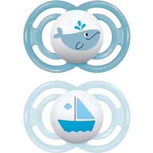 MAM Perfect Confezione Doppia Succhietto 16+ Mesi (Set da 2), Ciuccio MAM 16 36 mesi silicone per uno sviluppo sano del cavo orale, Kit da 2 accessori neonato con porta ciuccio sterilizzatore, Azzurro