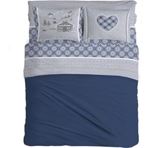 PENSIERI DELICATI Completo Letto Matrimoniale 100% Cotone, Completo Lenzuola Matrimoniali 180x200 Comprensivo di Lenzuolo sotto, sopra e 2 Federe, Made in Italy, Fantasia Chalet Blu